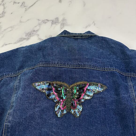 East West Womens Vintage 80s Denim Jean Jacket Plus Size 2x Butterfly Beaded - Picture 9 of 13